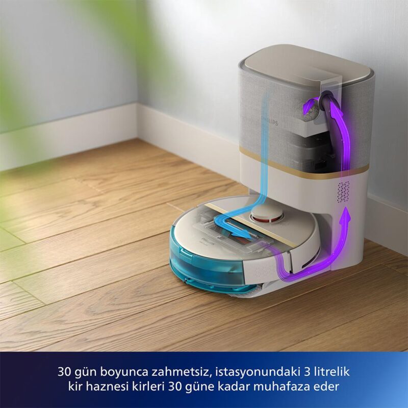 Philips XU7100/02 Çöp İstasyonlu Robot Süpürge Beyaz - Görsel 3